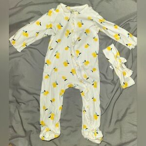 Little Me zippered ruffle footie Lemons with matching headband 9mo